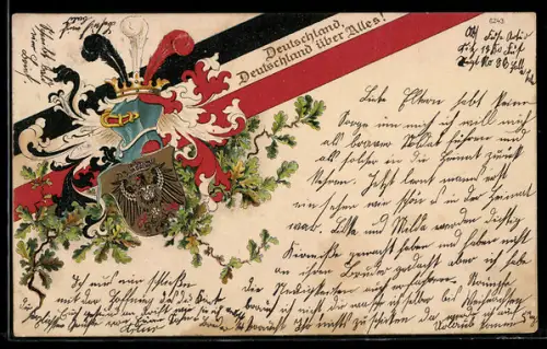 Künstler-AK Bruno Bürger & Ottillie Nr. 6234: Deutschland, Deutschland über alles!, Wappen, Eichenlaub, Banderole