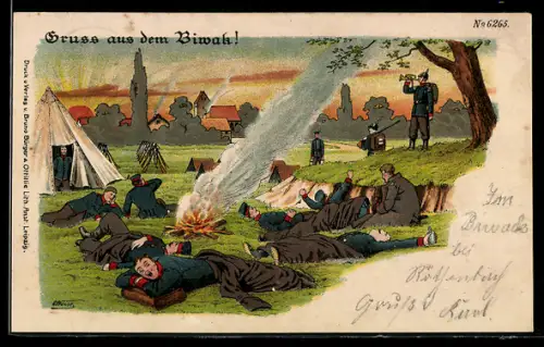 Künstler-AK Bruno Bürger & Ottillie Nr. 6265: Schlafende Soldaten beim Biwak