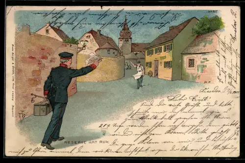 Künstler-Lithographie Bruno Bürger & Ottillie Nr. 992: Reserve hat Ruh`, Soldatenheimkehr