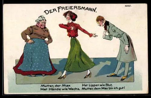 Künstler-AK Bruno Bürger & Ottillie Nr. 7225: Der Freiersmann, Mädchen, Mutter, Freier