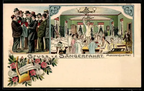 Künstler-AK Bruno Bürger & Ottillie Nr. 7723: Sängerfahrt: Auftritt u. Massenquartier