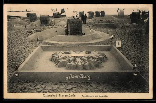 AK Travemünde, Adler-Burg, Sandbauten am Strande