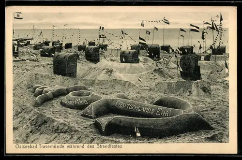 AK Travemünde, Strandfest, Anker-Sandbau, Strandkörbe, Flaggen
