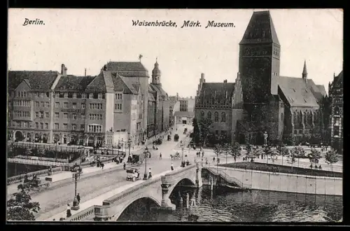 AK Berlin, Waisenbrücke, Märkisches Museum u. Wallstrasse aus der Vogelschau
