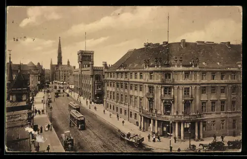 AK Berlin, Mühlendamm, Sparkasse, Petrikirche, Strassenbahn