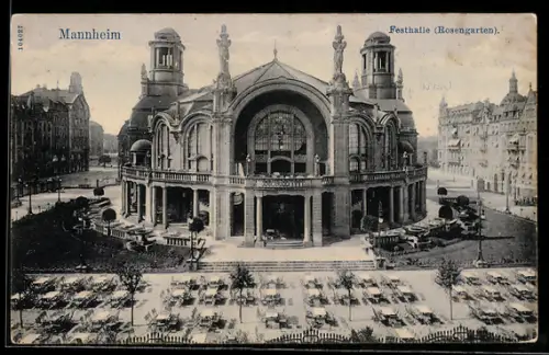 AK Mannheim, Festhalle (Rosengarten) aus der Vogelschau