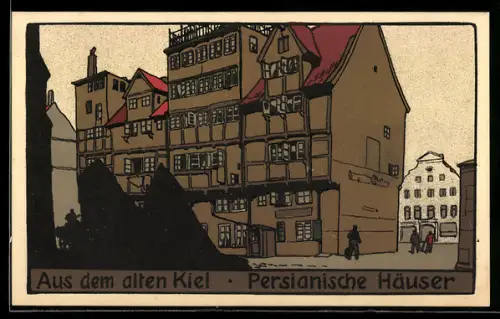 Steindruck-AK Kiel, Persianische Häuser