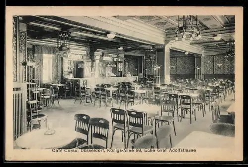 AK Düsseldorf, Cafe Corso, Königs-Allee 98, Ecke Graf Adolfstrasse, Innenansicht