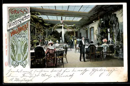 Künstler-AK Walddorf / Kottmar, Gasthaus Wintergarten, Innenansicht