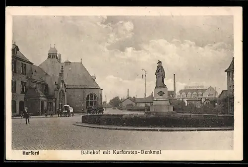 AK Herford, Bahnhof mit Kurfürsten-Denkmal