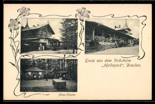 AK Dresden-Neustadt, Blick aufs Volksheim Heidepark, Natur-Theater