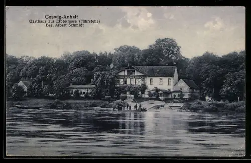 AK Coswig-Anhalt, Gasthaus zur Elbterrasse, Fährstelle