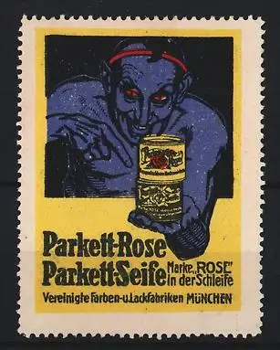 Reklamemarke München, Parkett-Rose Parkettseifen, Teufelsfigur