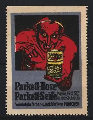 Reklamemarke München, Parkett-Rose Parkett-Seife, Teufel mit Seife