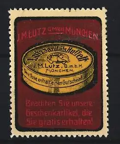 Reklamemarke München, J.M. Lutz GmbH, Sanitätsartikel-Dose als Symbol