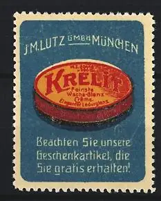 Reklamemarke München, J.M. Lutz GmbH, Kreutz Wachsblanz Creme