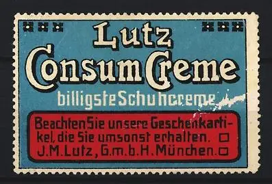 Reklamemarke München, Lutz Consum Creme, Schuhcreme-Design