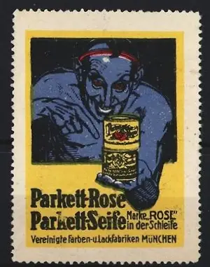 Reklamemarke München, Parkett-Rose, Parkettseife, Dämon mit Dose