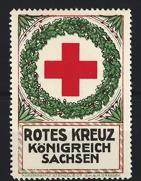 Reklamemarke Königreich Sachsen, Rotes Kreuz mit Eichenkranz
