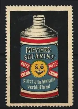 Reklamemarke Meyers Solarine, Metallpolitur-Flasche