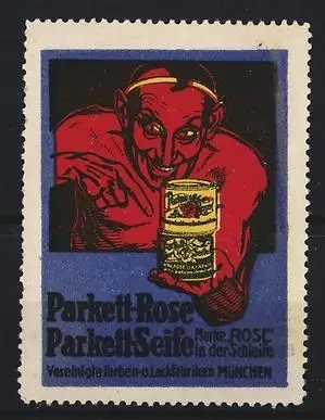 Reklamemarke München, Parkett-Rose Parkettseife, Teufelsfigur
