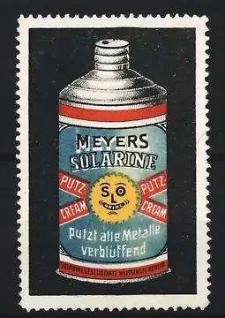 Reklamemarke Solingen, Meyers Solarine Putz-Cream, Flasche mit Sonne