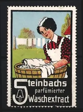 Reklamemarke Steinbachs, Parfümierter Waschextract, Waschende Frau