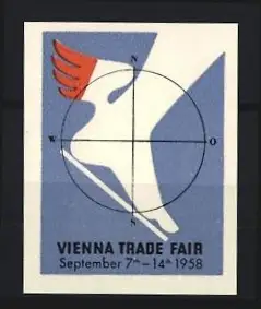 Reklamemarke Wien, Vienna Trade Fair 1958, geflügelter Fuss und Kompass
