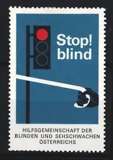 Reklamemarke Österreich, Hilfsgemeinschaft der Blinden und Sehschwachen, Blindenstock und Ampel