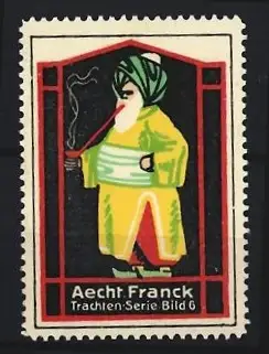 Reklamemarke Aecht Franck, Mann mit Pfeife und Turban