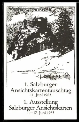 AK Salzburg, 1. Salzburger Ansichtskartentauschtag 1983, Ansicht der Burg Hohen-Salzburg