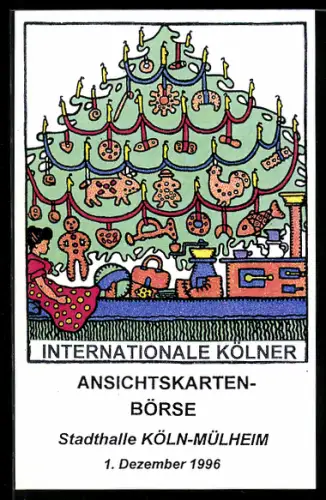 AK Köln-Mülheim, Internationale Kölner Ansichtskartenbörse 1996, Stadthalle, Weihnachtsbaum