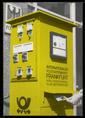 AK Frankfurt, Internationaler Postkartenmarkt 1987, Hotel International, Briefkasten