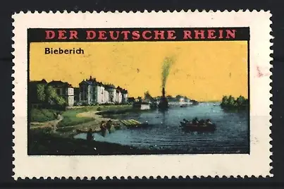Reklamemarke Biebrich, Der Deutsche Rhein, Dampfschiff auf dem Rhein