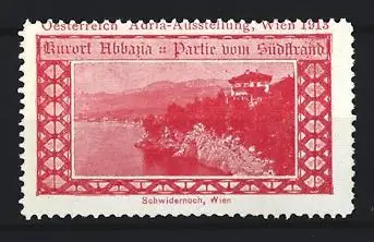 Reklamemarke Wien, Adria Ausstellung 1913, Abbazia Partie vom Südstrand, Landschaftsansicht