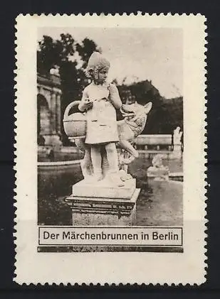 Reklamemarke Berlin-Friedrichshain, Der Märchenbrunnen, Brunnenstatue mit Rotkäppchen & Wolf im Volkspark