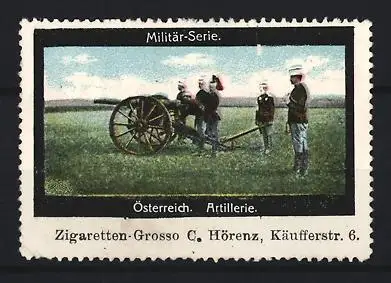 Reklamemarke Österreich, Militär-Serie Artillerie, Kanone und Soldaten
