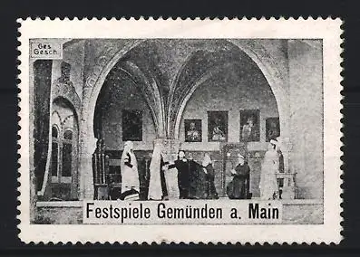Reklamemarke Gemünden a. Main, Festspiele, gotische Architektur