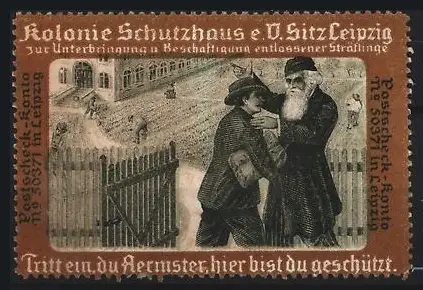Reklamemarke Leipzig, Kolonie Schutzaus e.V., Hilfe für Arbeitslose Sträflinge / Ex Gefängnis-Insassen
