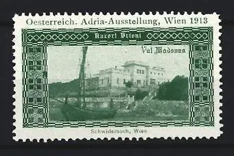 Reklamemarke Wien, Adria-Ausstellung 1913, Kurort Brioni Val Madonna, grün