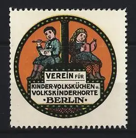 Reklamemarke Berlin, Verein für Kinder-Volksküchen u. Volkskinderhorte, Zwei Kinder lesend und essend