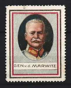 Reklamemarke Portrait General der Kavallerie v. d. Marwitz, Preussischer Heerführer