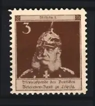 Reklamemarke Leipzig, Deutscher Veteranen-Dank, Portrait Kaiser Wilhelm I. in Uniform mit Pickelhaube