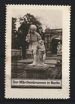 Reklamemarke Berlin-Friedrichshain, Der Märchenbrunnen, Statue Kind mit dem Gestiefelten Kater