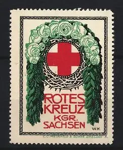 Reklamemarke Kgr. Sachsen, Rotes Kreuz, Rosenkranz und Kreuz, W.K