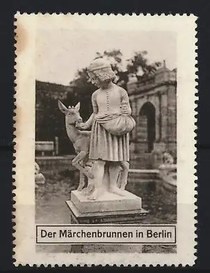 Reklamemarke Berlin-Friedrichshain, Der Märchenbrunnen im Volkspark, Statue mit Kind und Reh