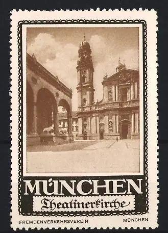 Reklamemarke München, Theatinerkirche, Kirchenansicht & Feldherrnhalle