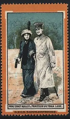 Reklamemarke Prinz Ernst August u. Prinzessin Victoria Luise, Spaziergang, D.R.G.M Sammlerfreude