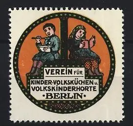 Reklamemarke Berlin, Verein für Kinder-Volksküchen u. Volkskinderhorte, Kinder mit Büchern