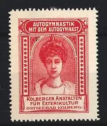 Reklamemarke Kolberg, Autogymnastik mit dem Autogymnast, Kolber Anstalten für Exterikultur
